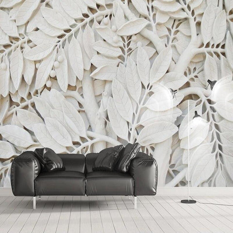 Image of White Leaf Wallpaper Mural, Custom Sizes Available Household-Wallpaper Maughon's