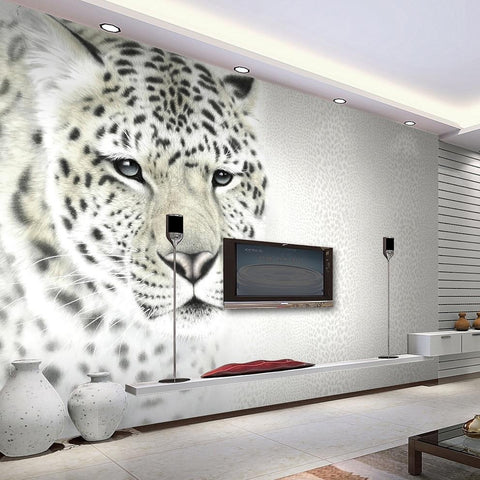 Image of White Leopard Wallpaper Mural, Custom Sizes Available Household-Wallpaper Maughon's