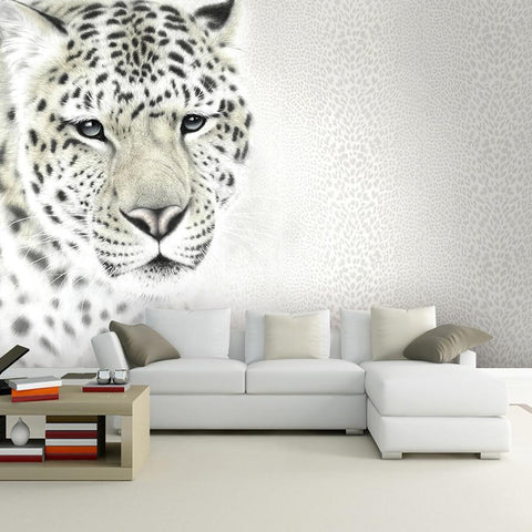 Image of White Leopard Wallpaper Mural, Custom Sizes Available Household-Wallpaper Maughon's