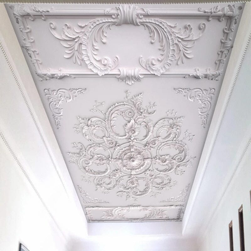 White Ornate Wall or Ceiling Relief Medallion Wallpaper Mural, Custom Sizes Available Wall Murals Maughon's
