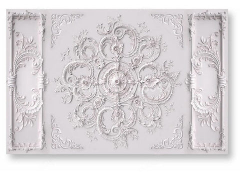 Image of White Ornate Wall or Ceiling Relief Medallion Wallpaper Mural, Custom Sizes Available Wall Murals Maughon's
