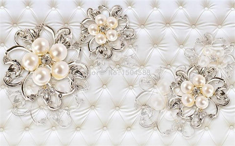 Image of White Roses and Pearls Wallpaper Mural, Custom Sizes Available Maughon's