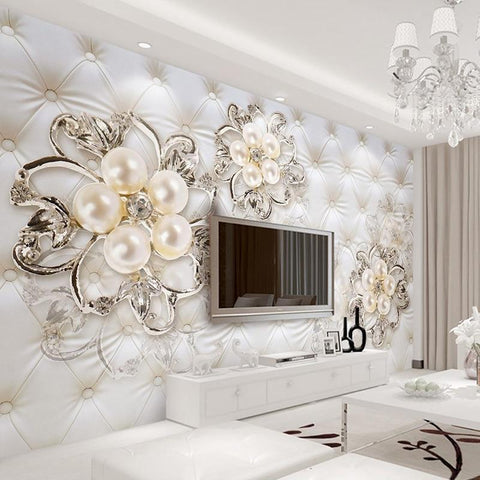 Image of White Roses and Pearls Wallpaper Mural, Custom Sizes Available Maughon's