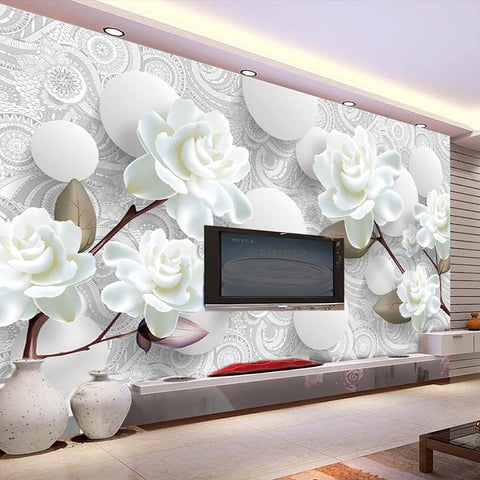 Image of White Roses and Spheres Decorative Wallpaper Mural, Custom Sizes Available Maughon's