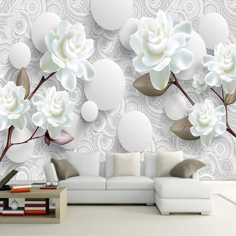 Image of White Roses and Spheres Decorative Wallpaper Mural, Custom Sizes Available Maughon's 