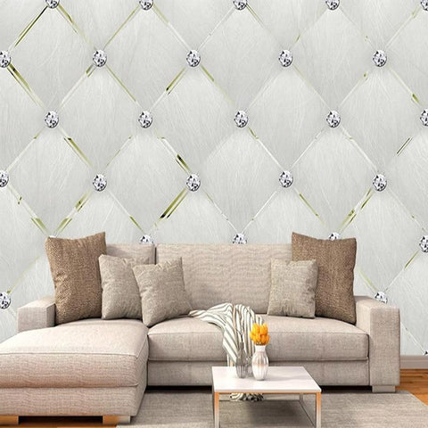 Image of White Tufted with Diamond Wallpaper Mural, Custom Sizes Available Maughon's
