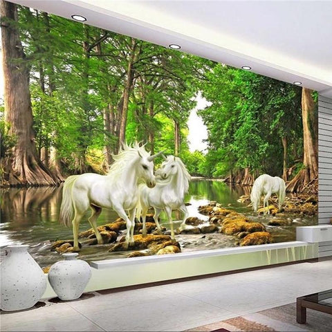 Image of White Unicorns Fantasy Wallpaper Mural, Custom Sizes Available Maughon's