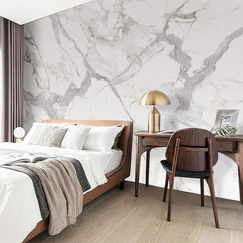 Image of White With Gray Veins Marble Wallpaper Mural, Custom Sizes Available Household-Wallpaper Maughon's