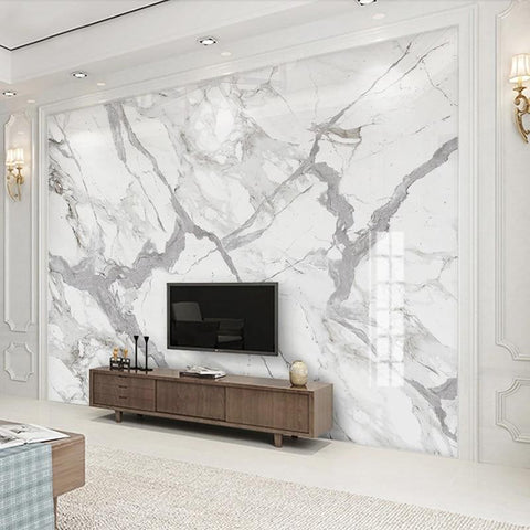 Image of White With Gray Veins Marble Wallpaper Mural, Custom Sizes Available Household-Wallpaper Maughon's