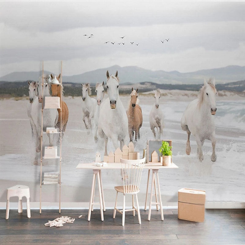 Wild Horse Running On Beach Wallpaper Mural, Custom Sizes Available Wall Murals Maughon's