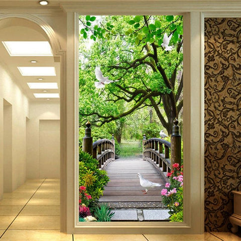 Image of Wooden Bridge in Forest Wallpaper Mural, Custom Sizes Available Maughon's