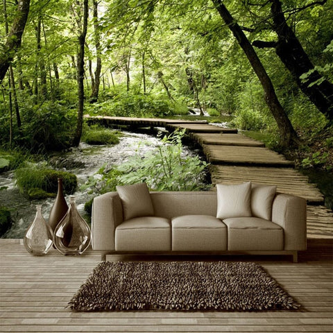 Image of Wooden Bridge Over Forest Stream Wallpaper Mural, Custom Sizes Available Wall Murals Maughon's Waterproof Canvas