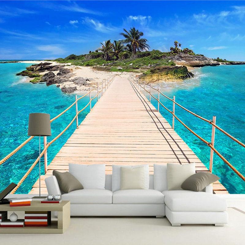 Wooden Bridge to Island Wallpaper Mural, Custom Sizes Available Household-Wallpaper Maughon's