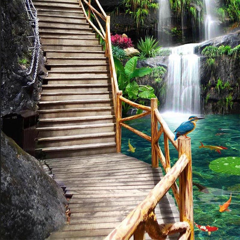 Image of Wooden Walkway To The Top of The Falls Vertical Wallpaper Mural, Custom Sizes Available Household-Wallpaper Maughon's