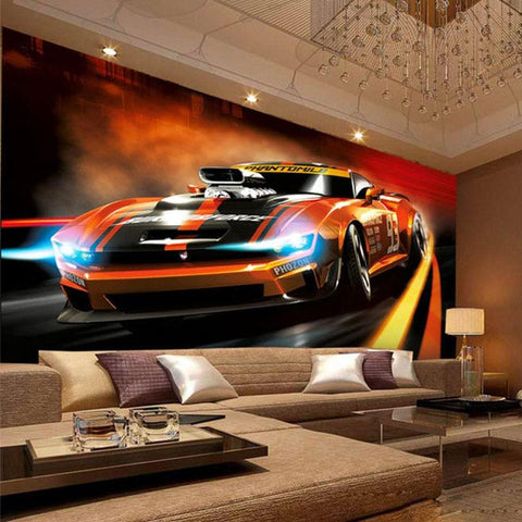 Image of Yellow Sport Car Wallpaper Mural, Custom Sizes Available Maughon's