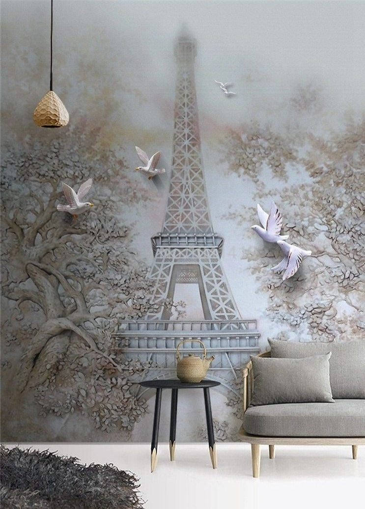 Mural de papel pintado con el contorno de la Torre Eiffel, tamaño personalizado disponible
