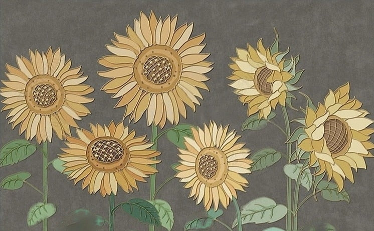 Simple Outlined Sunflower Background Wallpaper Mural, Custom Sizes Available