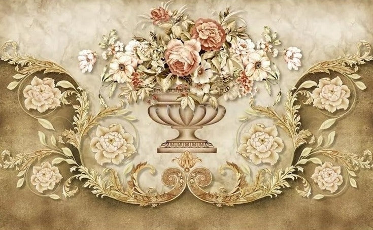 Decorative Floral Vase Background Wallpaper Mural, Custom Sizes Available