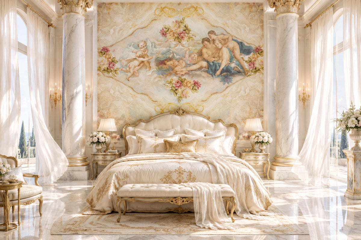 Classical Painting of Water Nymphs and Cherubs Wallpaper Mural, Custom Sizes Available