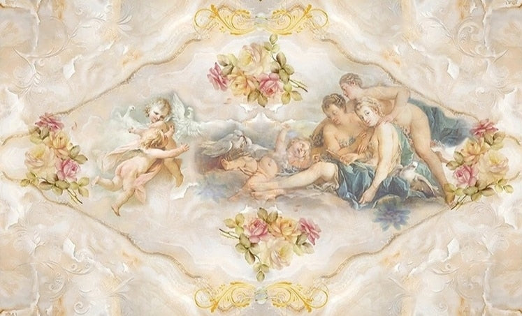 Classical Painting of Water Nymphs and Cherubs Wallpaper Mural, Custom Sizes Available