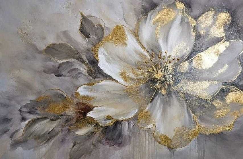 Exquisite Luxury Gold Leaf Magnolia Blossom Wallpaper Mural, Custom Sizes Available