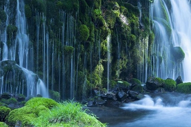 Breathtaking Multiple Waterfalls And Mossy Rock Wallpaper Mural, Custom Sizes Available