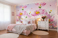 Lovely Pink and White Anemones and Butterflies Wallpaper Mural, Custom Sizes Available