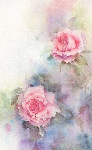 Image of Elegant Faint Pink Roses In Watercolor Wallpaper Mural, Custom Sizes Available