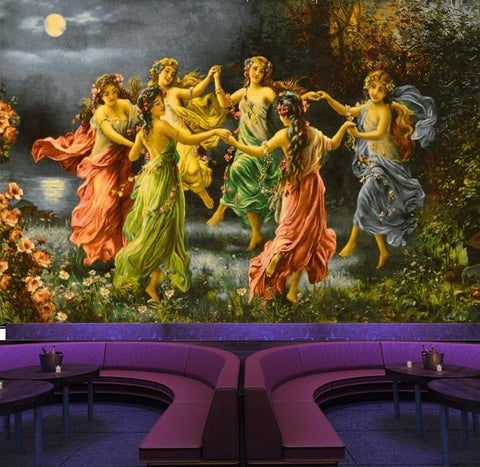 Image of Mural clásico del papel pintado del baile de las señoras de la pintura al óleo, tamaños de encargo disponibles