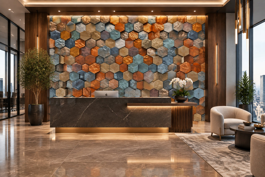 Bold Multicolor Metal Hexagon Stack Wallpaper Mural, Custom Sizes Available