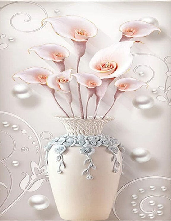 3D Floral Vase of Callas Wallpaper Mural, Custom Sizes Available