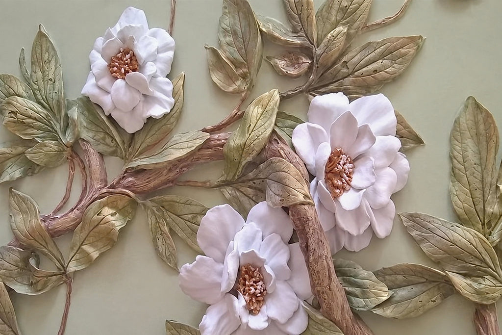 Stunning 3D White Rose Relief Wallpaper Mural, Custom Sizes Available