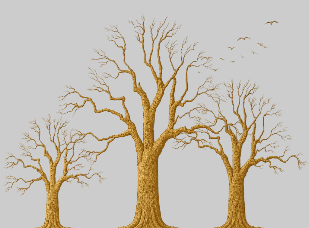 3D Abstract Three Trees On Tan Background Wallpaper Mural, Custom Sizes Available