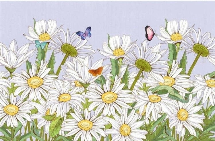 Mural Margaritas y Mariposas. Tamaños personalizados disponibles