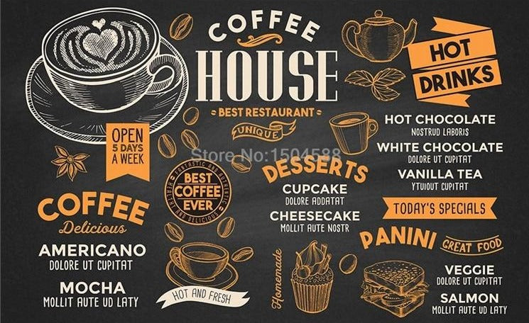 Coffee House Wallpaper Mural, Custom Sizes Available