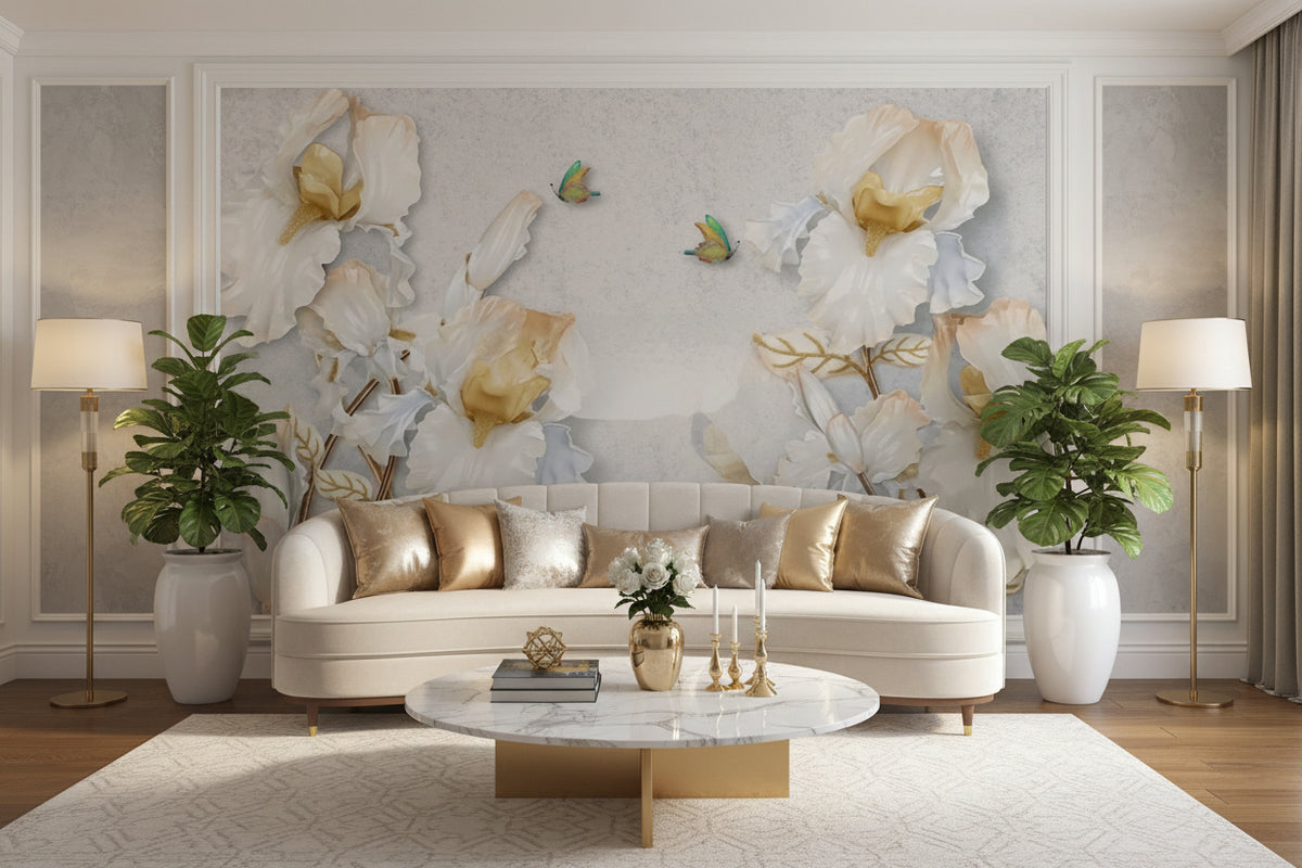 Lovely White Bearded Iris Wallpaper Mural, Custom Sizes Available