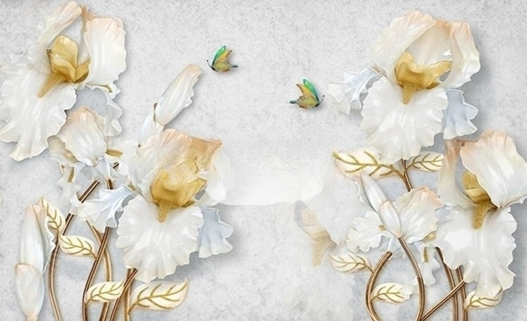 Lovely White Bearded Iris Wallpaper Mural, Custom Sizes Available
