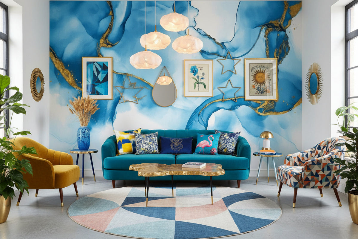 Abstract Blue and Gold Background Wallpaper Mural, Custom Sizes Available