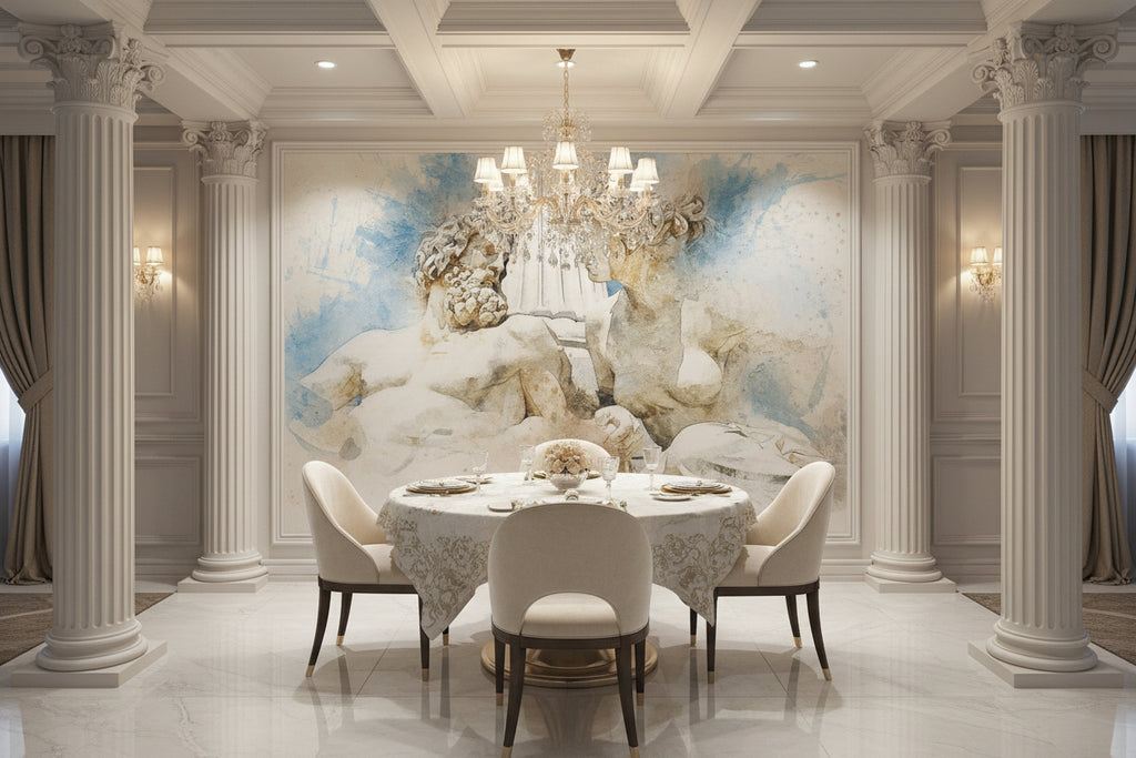 Watercolor Version of "Zeus's Lovers" Sculpture Wallpaper Mural, Custom Sizes Available