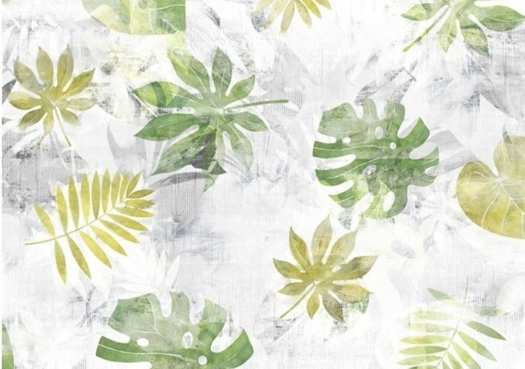 Decorative Tropical Leaves Wallpaper Mural, Custom Sizes Available