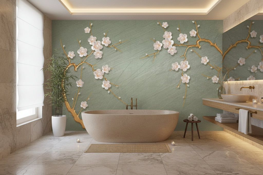 Plum Blossoms and Branches Wallpaper Mural, Custom Sizes Available