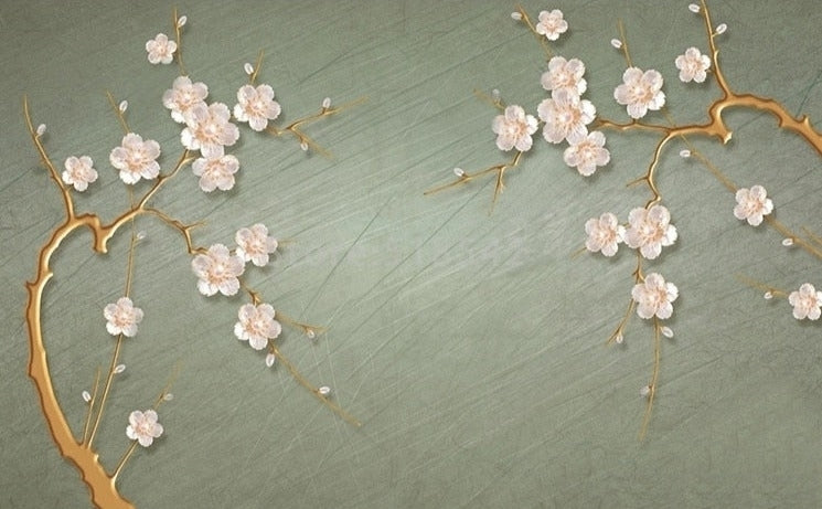 Plum Blossoms and Branches Wallpaper Mural, Custom Sizes Available