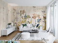 Hand-Painted Garden Flower Wallpaper Mural, Custom Sizes Available