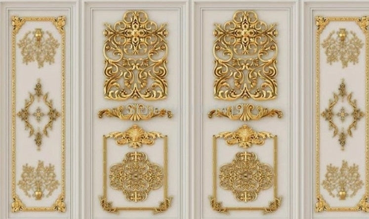 Mural de papel tapiz de paneles de pared con adornos dorados de estilo europeo, tamaños personalizados disponibles