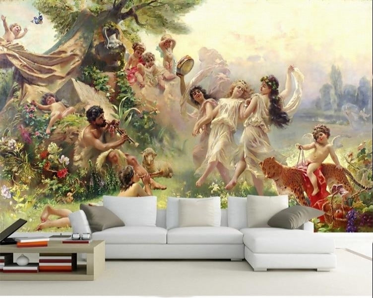 Pan and the Dancers Classical Painting Wallpaper Mural, Custom Sizes Available