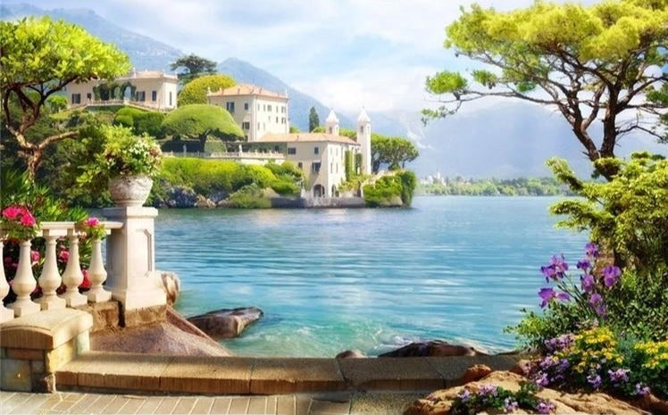 Mural de papel pintado Idílico lago mediterráneo, tamaños personalizados disponibles