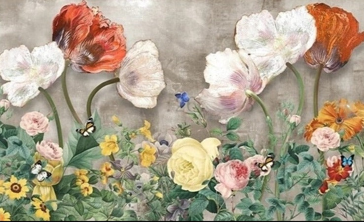 Vintage Wildflowers Botanical Wallpaper Mural, Custom Sizes Available
