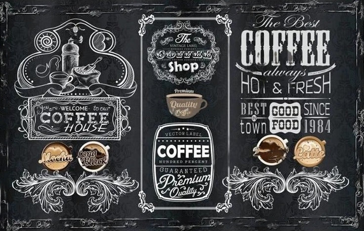 Blackboard Coffee Shop Wallpaper Mural, Custom Sizes Available