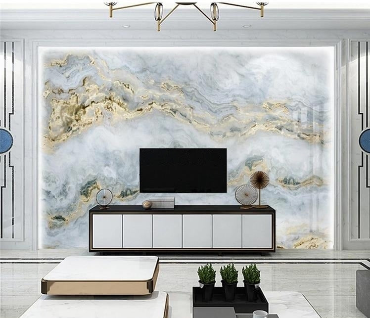 Gold Veining in White/Gray Marble Wallpaper Mural, Custom Sizes Available