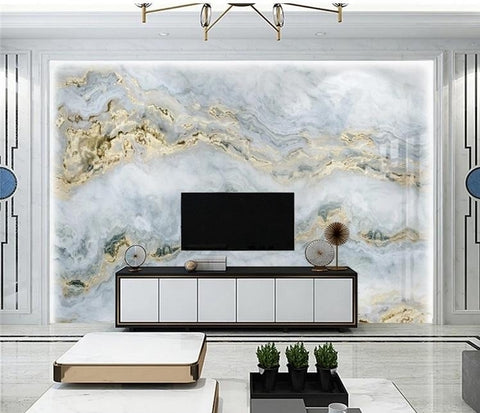 Image of Gold Veining in White/Gray Marble Wallpaper Mural, Custom Sizes Available